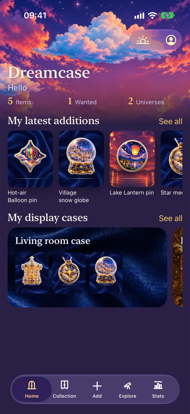 The Dreamcase home screen